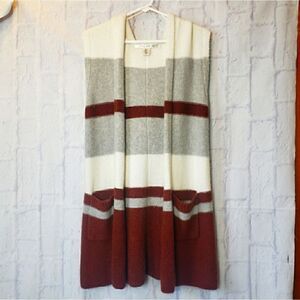 MAX STUDIO Hooded Open Front Long Vest Sweater Medium